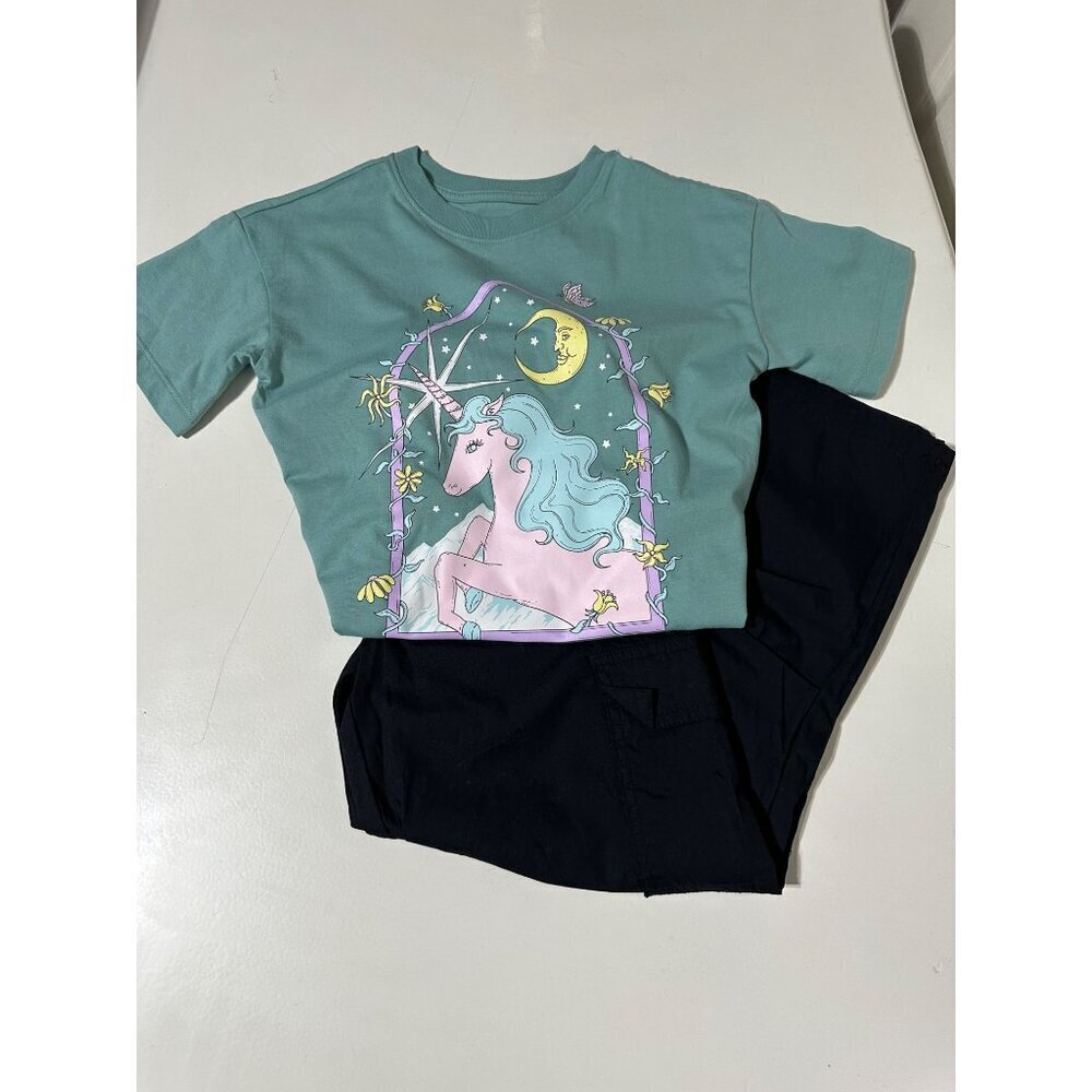 Cat & Jack Girls Relaxed Fit Tee 6/7 & Art Class Wide Leg Cargo Pant 6/7 NWT